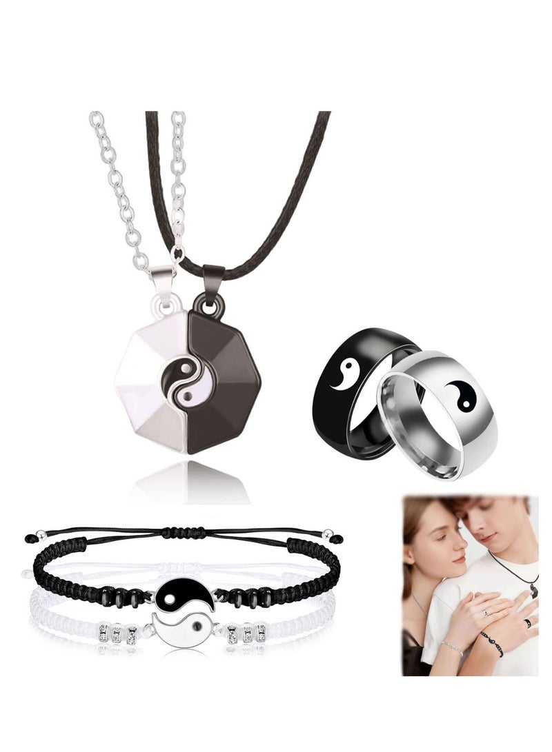 SYOSI Matching Yin Yang Necklace Set for Couples and Best Friends  Adjustable Cord Relationship Bracelets for Boyfriend and Girlfriend- Great Gifts for Women, Teen Girls, and Friendship - Alloy - 6PCS - Image 1