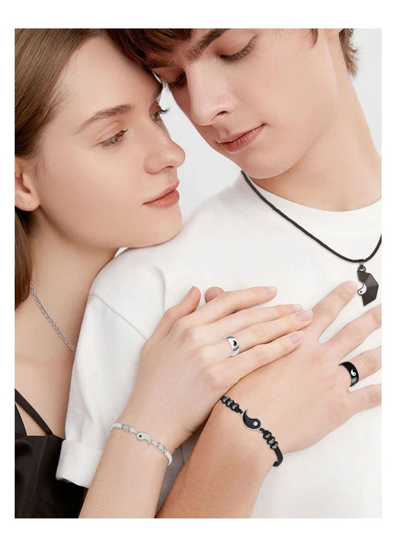 SYOSI Matching Yin Yang Necklace Set for Couples and Best Friends  Adjustable Cord Relationship Bracelets for Boyfriend and Girlfriend- Great Gifts for Women, Teen Girls, and Friendship - Alloy - 6PCS - Image 2