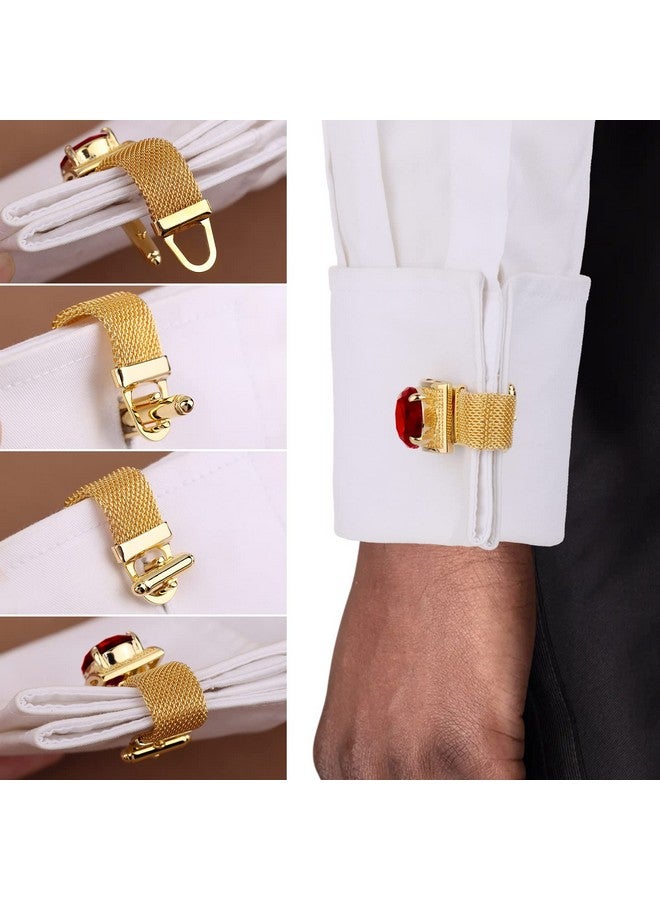 HAWSON أزرار أكمام للرجال مع سلسلة حجرية وإكسسوارات قميص ذهبية لامعة هدايا حفلات للشباب (كريستال) - Image 3