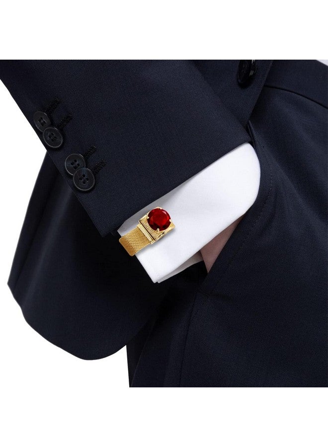 HAWSON أزرار أكمام للرجال مع سلسلة حجرية وإكسسوارات قميص ذهبية لامعة هدايا حفلات للشباب (كريستال) - Image 2