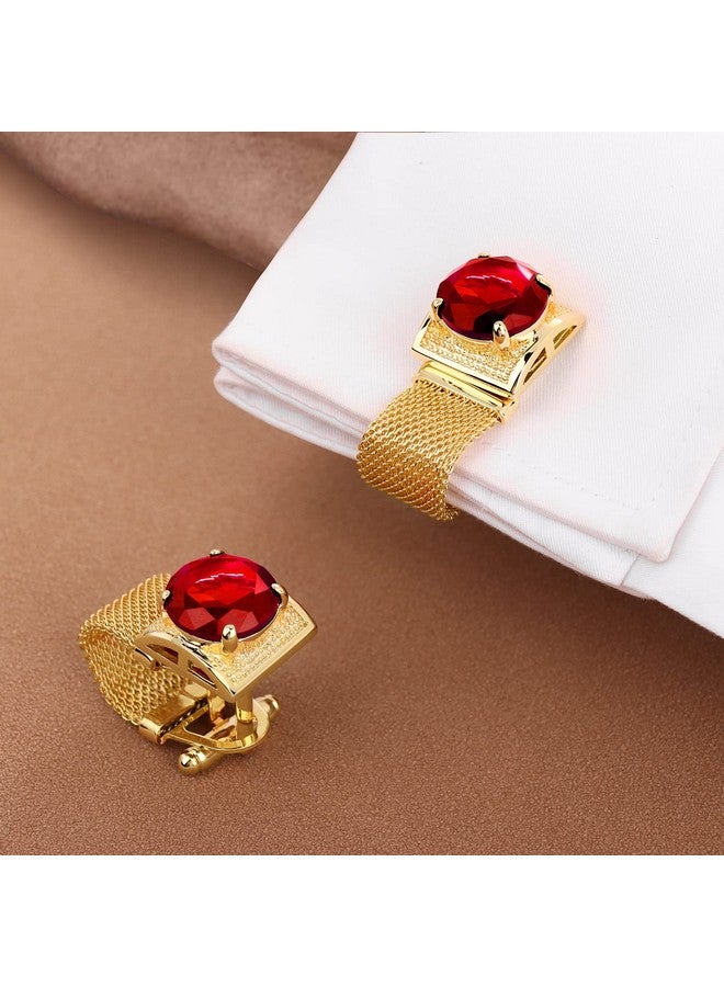 HAWSON أزرار أكمام للرجال مع سلسلة حجرية وإكسسوارات قميص ذهبية لامعة هدايا حفلات للشباب (كريستال) - Image 4