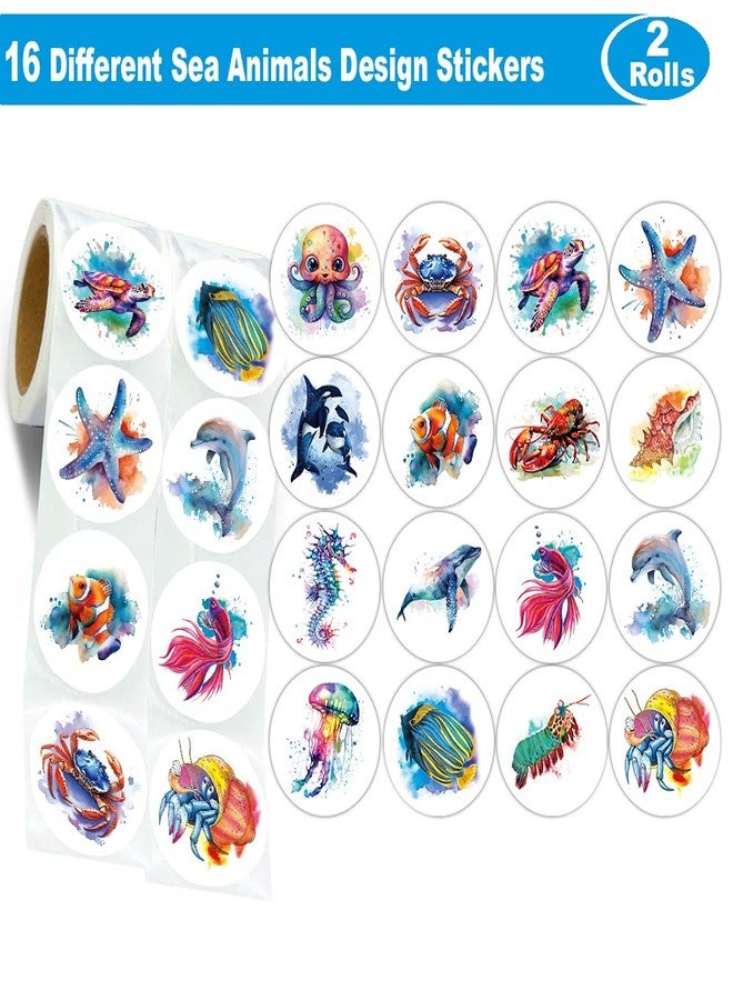 Hohamn 600 Pcs Watercolor Sea Animals Stickers for Kids Teachers 1.5 Inch 16 Styles Watercolor Sea Life Ocean Animals Label Stickers for Kids Boys Girls Birthday Party School Reward Giveaways - Image 2