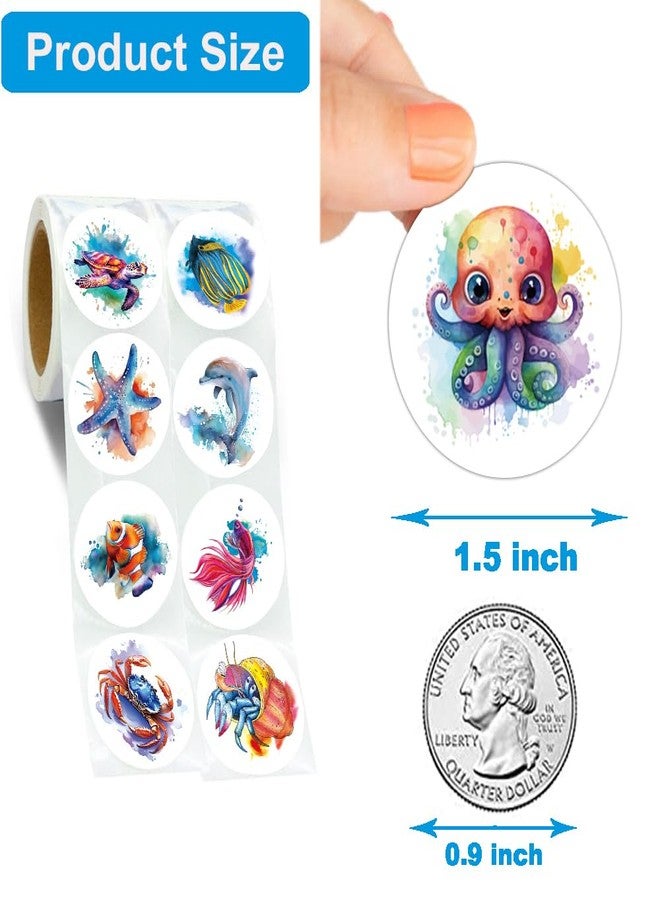 Hohamn 600 Pcs Watercolor Sea Animals Stickers for Kids Teachers 1.5 Inch 16 Styles Watercolor Sea Life Ocean Animals Label Stickers for Kids Boys Girls Birthday Party School Reward Giveaways - Image 3