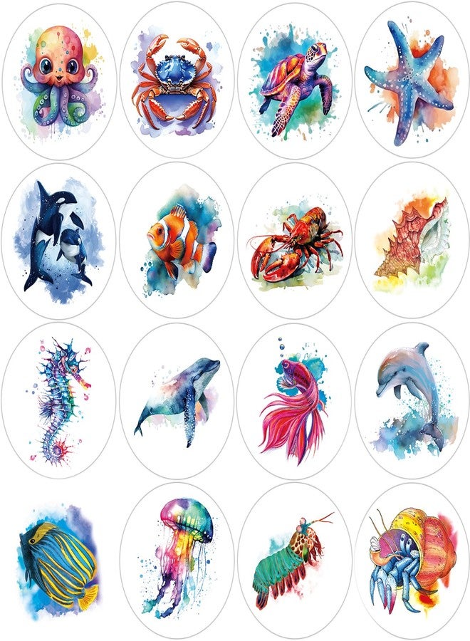 Hohamn 600 Pcs Watercolor Sea Animals Stickers for Kids Teachers 1.5 Inch 16 Styles Watercolor Sea Life Ocean Animals Label Stickers for Kids Boys Girls Birthday Party School Reward Giveaways - Image 1