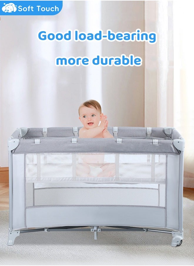 Soft Touch - 2 In 1 Baby Crib Portable Toddler Playard Foldable Baby Cot Travel Crib Nursery Center for Infant with Carry Bag - Image 1