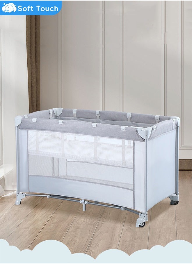 Soft Touch - 2 In 1 Baby Crib Portable Toddler Playard Foldable Baby Cot Travel Crib Nursery Center for Infant with Carry Bag - Image 1