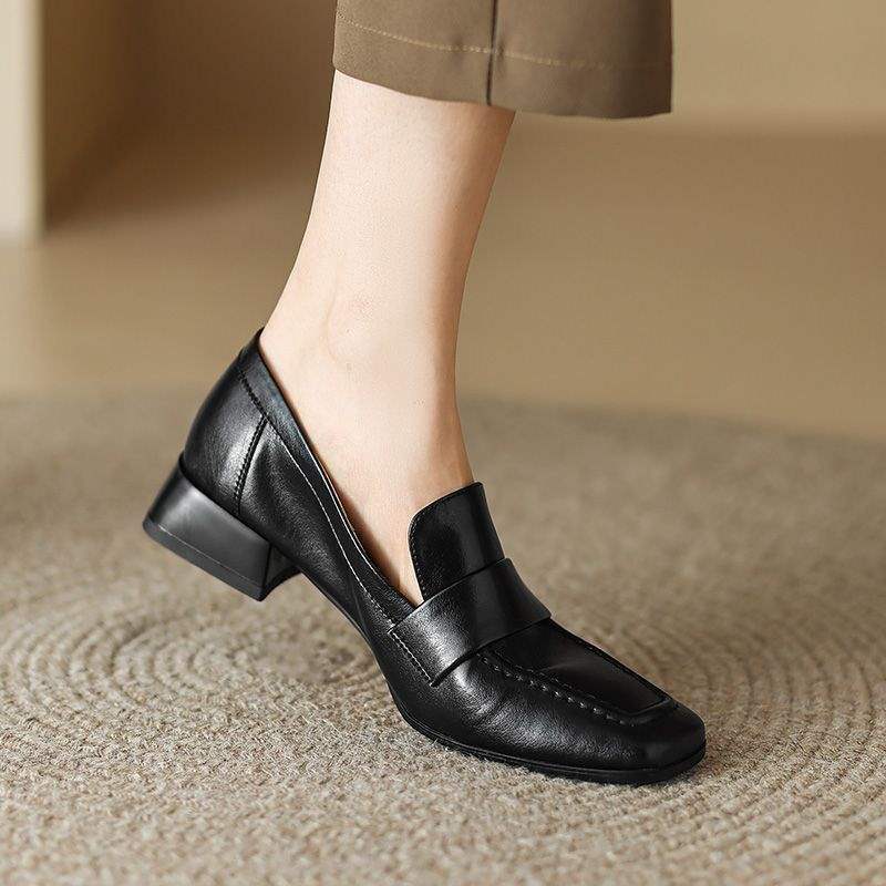 Soft Leather Loafers For Women 2025 Spring And Autum New British Style Small Leather Shoes For Women Super Soft One-Legged Versatile Thick Heel Shoes - Image 2