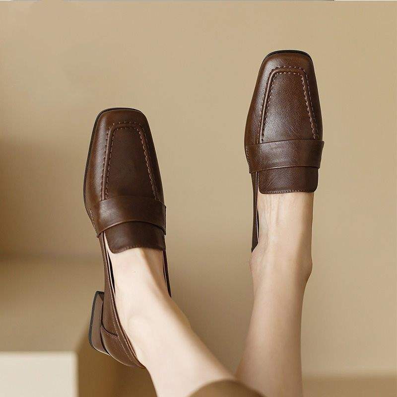 Soft Leather Loafers For Women 2025 Spring And Autum New British Style Small Leather Shoes For Women Super Soft One-Legged Versatile Thick Heel Shoes - Image 3
