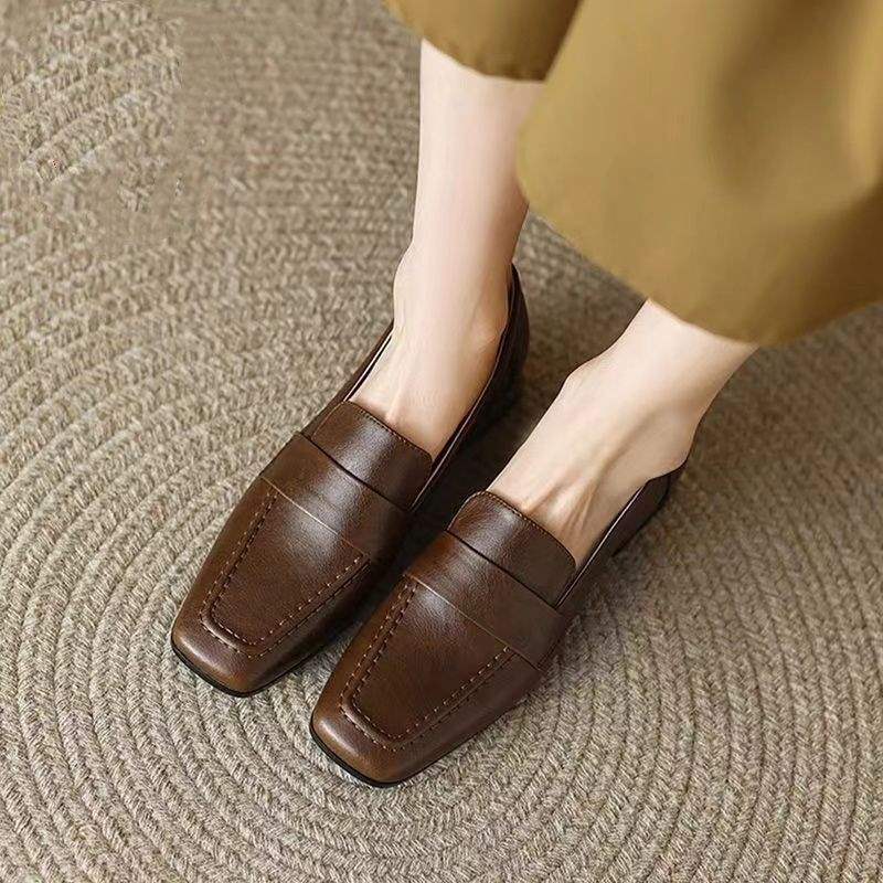 Soft Leather Loafers For Women 2025 Spring And Autum New British Style Small Leather Shoes For Women Super Soft One-Legged Versatile Thick Heel Shoes - Image 4