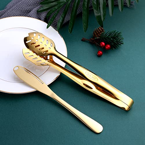 OGORI Gold Serving Utensils, OGORI 8-Piece Polished Stainless Steel Flatware Silverware Set Include Serving Spoon, Slotted Spoon, Cake Server, Soup Ladle, Fork, Salad Fork, Butter Knife, Serving Tong - Image 4