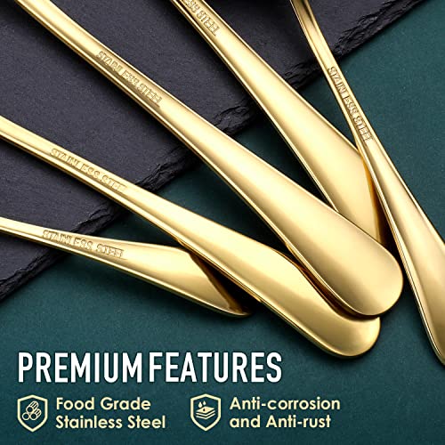 OGORI Gold Serving Utensils, OGORI 8-Piece Polished Stainless Steel Flatware Silverware Set Include Serving Spoon, Slotted Spoon, Cake Server, Soup Ladle, Fork, Salad Fork, Butter Knife, Serving Tong - Image 3