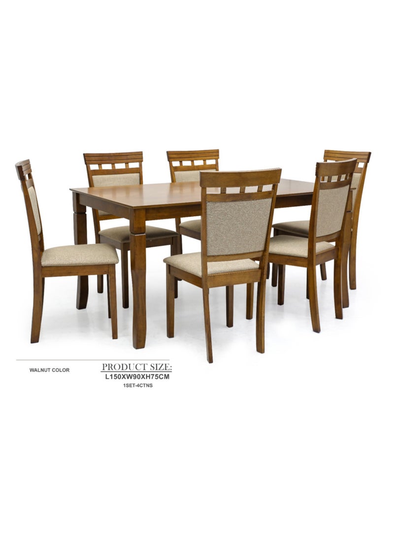 SILA - Modern Wooden Dining Table Set (1+6) - Walnut Color 150cm - Image 1
