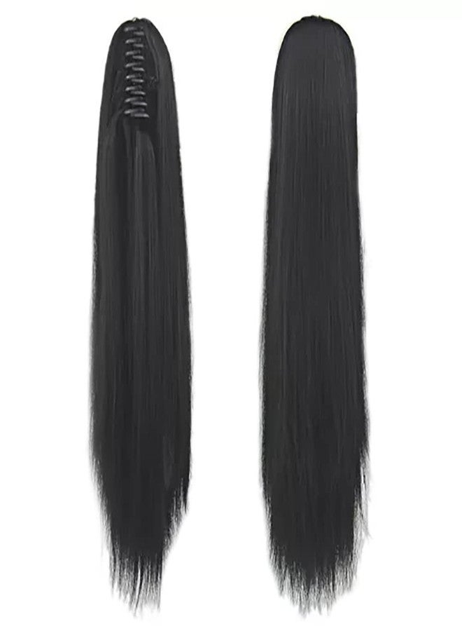 La Belleza Hair Clutcher/Claw Clip Straight Synthetic Extension/Ponytail For Girls And Women (20 Inch Long) (Natural Black) - Image 1