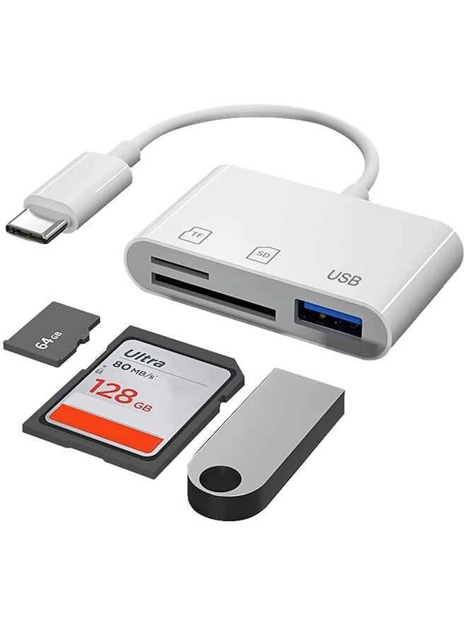 USB-C SD/TF MicroSD + USB 2.0 Card Reader, 3-in-1 Type C Memory Card Adapter for iPhone 17/16 Pro Max, 2025-2016 MacBook Pro 15/16, M4 M3 M1 M2 Mac Air/iPad Pro, for Samsung Galaxy, for Google Pixel