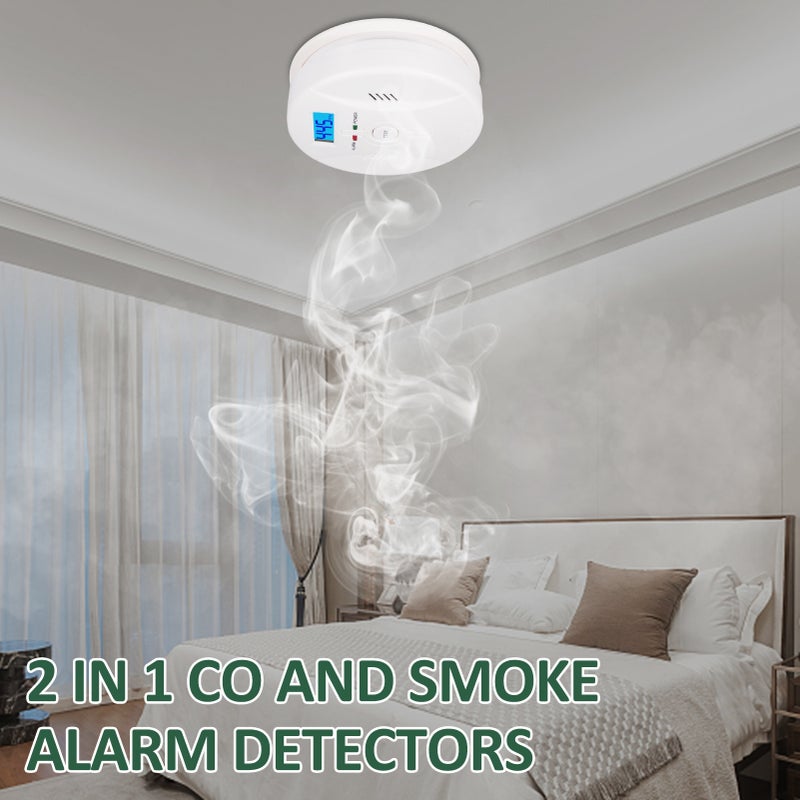 Smoke and Carbon Monoxide Alarm: White Dual Sensor Device - With LED Status Indicators & Test Button for Home Bedroom Living Room Hallway - Image 3
