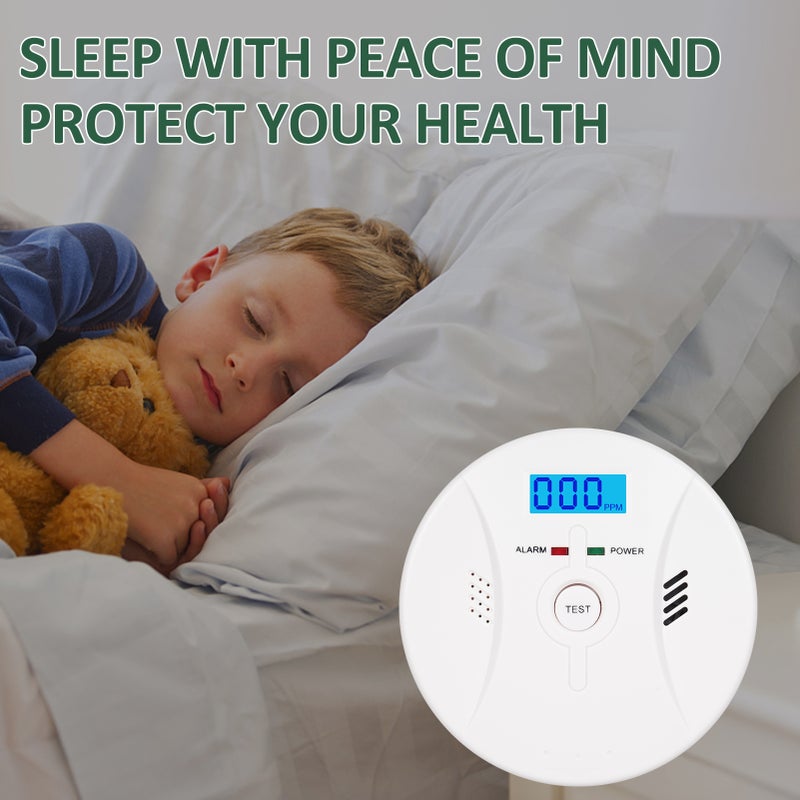 Smoke and Carbon Monoxide Alarm: White Dual Sensor Device - With LED Status Indicators & Test Button for Home Bedroom Living Room Hallway - Image 2