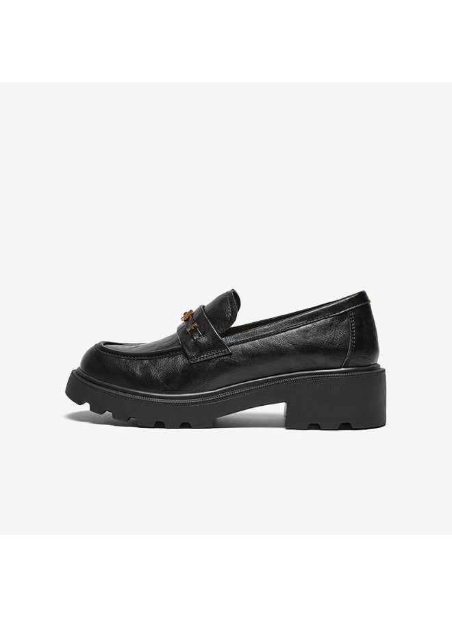 Basto 26 Spring Loafers Simple Retro College Style Women's Flats Uxv08aa6 Black Size 39 - Image 4