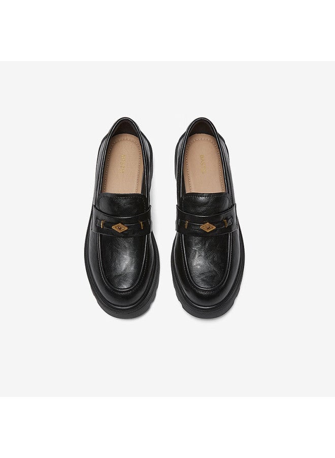 Basto 26 Spring Loafers Simple Retro College Style Women's Flats Uxv08aa6 Black Size 39 - Image 5