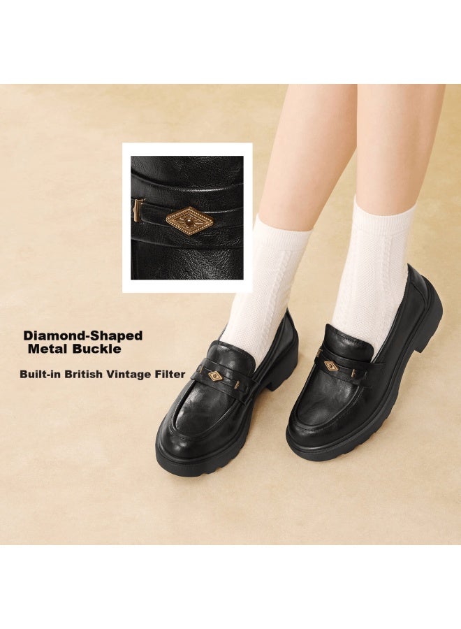 Basto 26 Spring Loafers Simple Retro College Style Women's Flats Uxv08aa6 Black Size 39 - Image 1