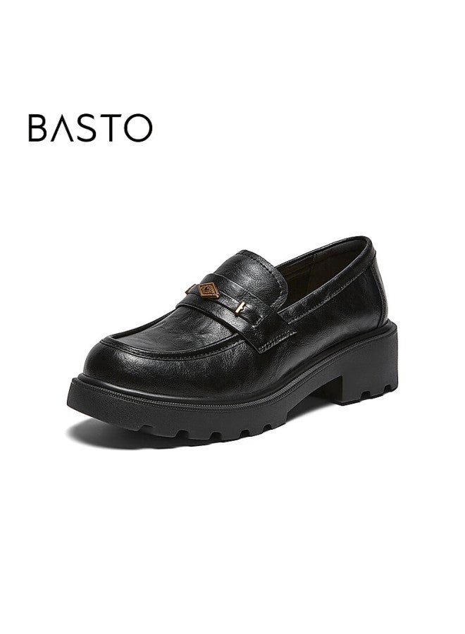 Basto 26 Spring Loafers Simple Retro College Style Women's Flats Uxv08aa6 Black Size 39 - Image 3