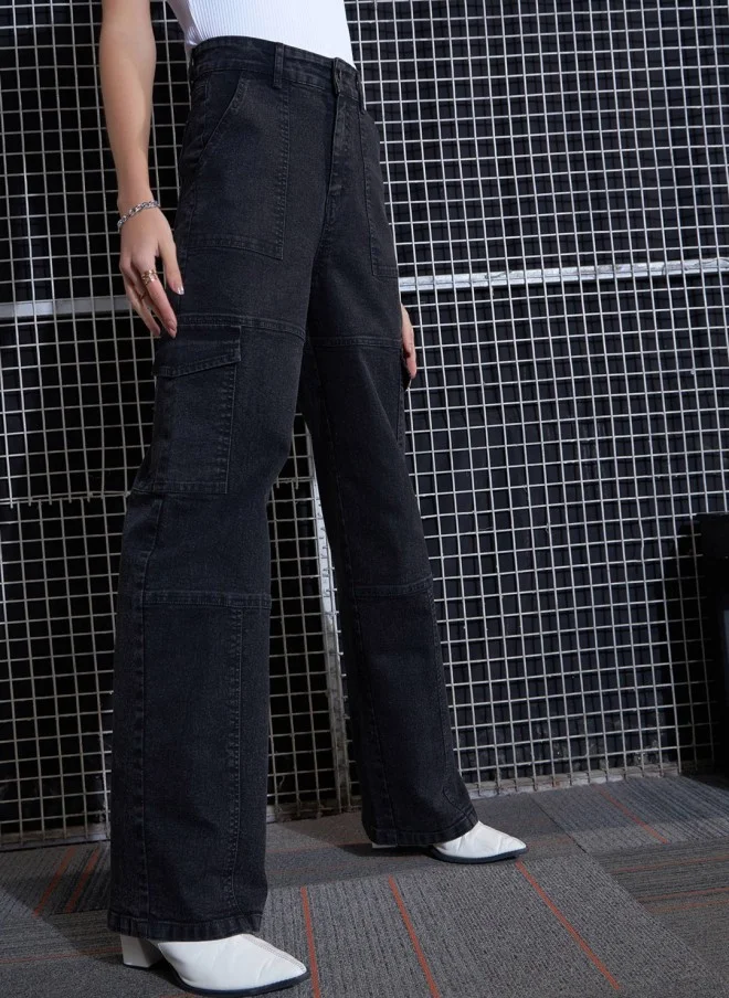 ساسافراس High-Rise Black Cargo Jeans for Women