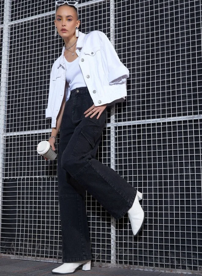 SASSAFRAS High-Rise Black Cargo Jeans for Women