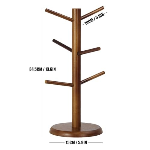 WERJOURU Mug Holder TreeCoffee Cup Tree for Counter with 6 Hooks Mug Holder for Counter TopCoffee Bar Accessories and DecorJewelry PendantBrown - Image 3