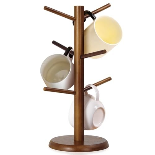 WERJOURU Mug Holder TreeCoffee Cup Tree for Counter with 6 Hooks Mug Holder for Counter TopCoffee Bar Accessories and DecorJewelry PendantBrown - Image 1