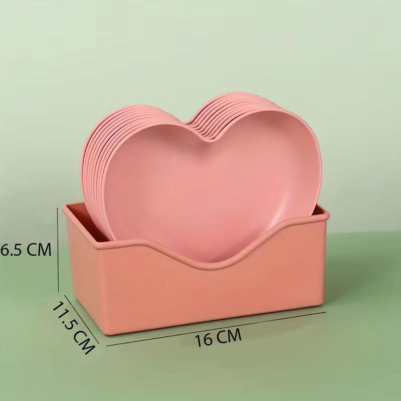 pepplo Food Grade Plastic Dishes Creative Heart Plate Fruit Plates Cake Plate Snack Dish Dessert Plate Dining Table Plates Camping Heart Shaped Plate For Home Household Use Pink 10 Plates 1 Rack - Image 2