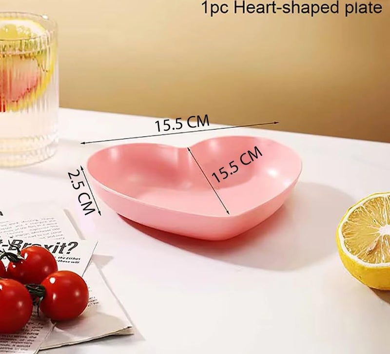 pepplo Food Grade Plastic Dishes Creative Heart Plate Fruit Plates Cake Plate Snack Dish Dessert Plate Dining Table Plates Camping Heart Shaped Plate For Home Household Use Pink 10 Plates 1 Rack - Image 3
