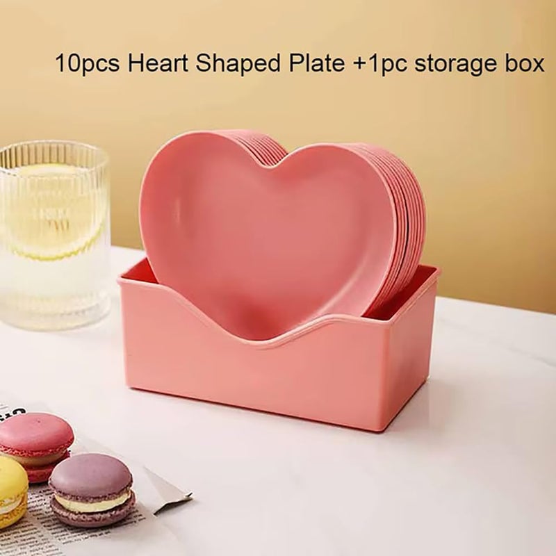 pepplo Food Grade Plastic Dishes Creative Heart Plate Fruit Plates Cake Plate Snack Dish Dessert Plate Dining Table Plates Camping Heart Shaped Plate For Home Household Use Pink 10 Plates 1 Rack - Image 4