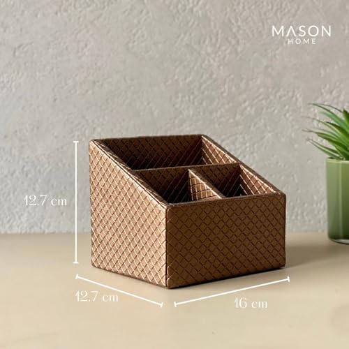 MASON HOME Vegan Leather & Mdf Braided Brown Remote Holder - 1Pc - L 6.25" x B 5" x H 5"|Decorative Multifunctional Space Saving Organizer Stand|Rom - Table - Desk|AC TV Controller-Gadgets,Stationary - Image 5