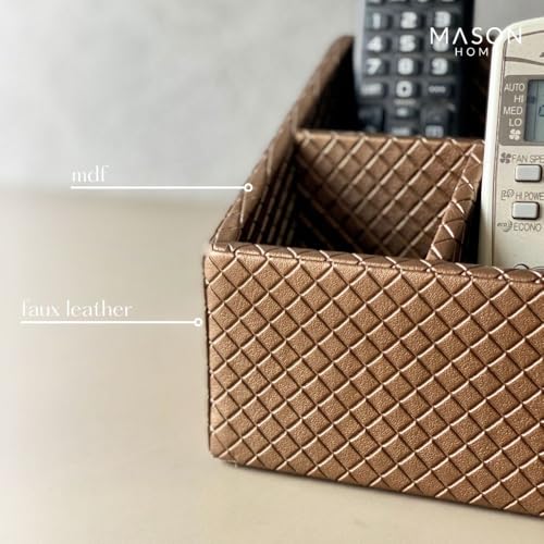 MASON HOME Vegan Leather & Mdf Braided Brown Remote Holder - 1Pc - L 6.25" x B 5" x H 5"|Decorative Multifunctional Space Saving Organizer Stand|Rom - Table - Desk|AC TV Controller-Gadgets,Stationary - Image 4