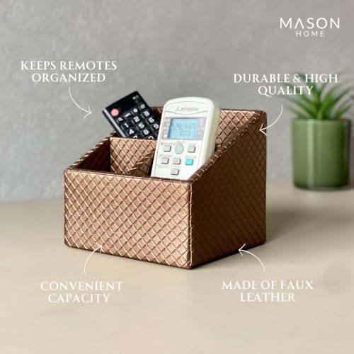 MASON HOME Vegan Leather & Mdf Braided Brown Remote Holder - 1Pc - L 6.25" x B 5" x H 5"|Decorative Multifunctional Space Saving Organizer Stand|Rom - Table - Desk|AC TV Controller-Gadgets,Stationary - Image 3