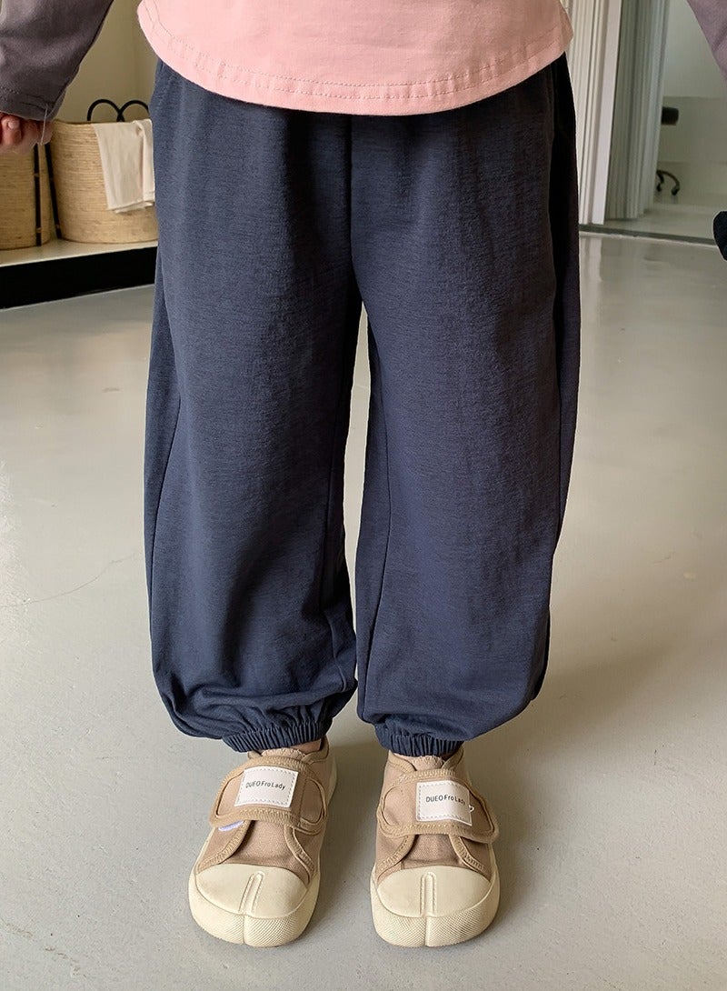 إسكدنيا الأطفال الصلبة تمتد الخصر فضفاض الساق بنطلون رمادي غامق