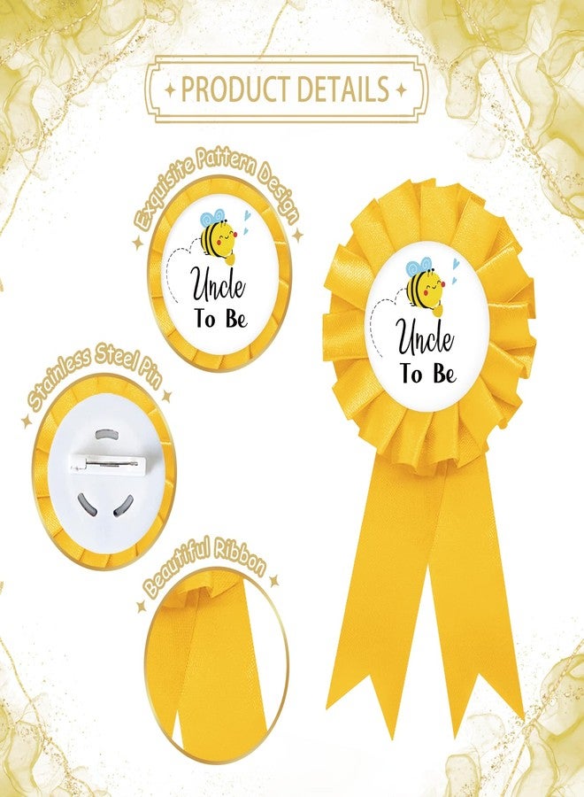 SUPERLUBY Uncle To Bee Tinplate Badge Pin, Bee Uncle To Be Pin for Men, Bee Gender Reveal Brooch Button, Yellow Rosette Best Uncle Ever Award Ribbon for Baby Shower/Newborn Baby Party Celebration Favors - Image 2