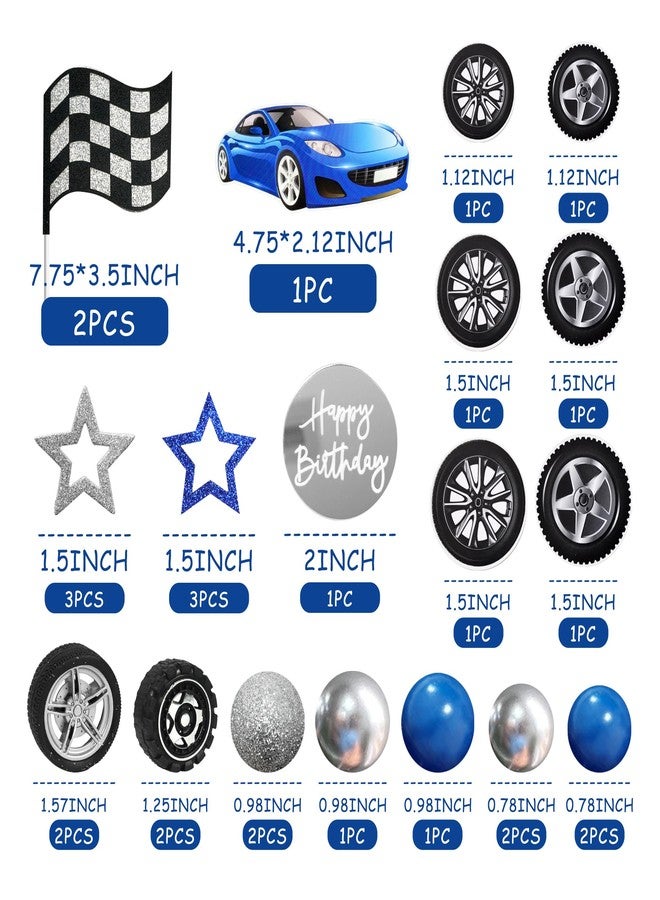 DRWATE 28 PCS Blue Racing Wheel Cake Topper Tyre Cake Decorations for Race Car Theme Birthday Cake Decorations (02) - Image 2