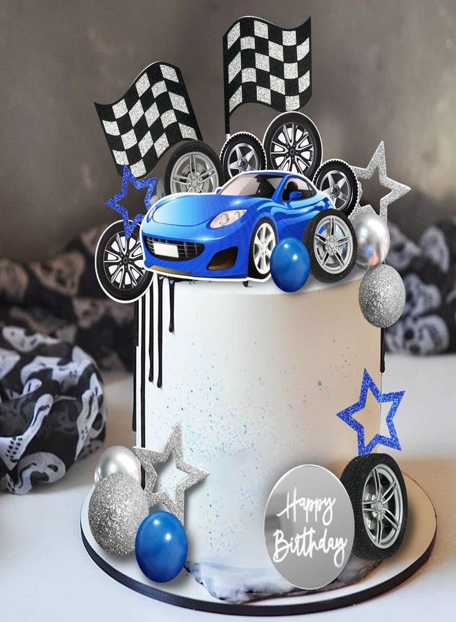 DRWATE 28 PCS Blue Racing Wheel Cake Topper Tyre Cake Decorations for Race Car Theme Birthday Cake Decorations (02) - Image 4