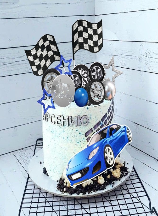 DRWATE 28 PCS Blue Racing Wheel Cake Topper Tyre Cake Decorations for Race Car Theme Birthday Cake Decorations (02) - Image 5