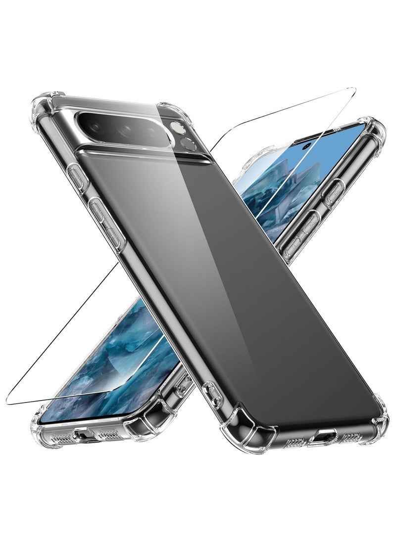 JAJEEK Case for Google Pixel 8 Pro Phone case, with 1 Piece Screen Protector, TPU Bumper Shockproof Silicone Fullbody Protective Case Cover for Google Pixel 8 Pro, Transparent - Image 1