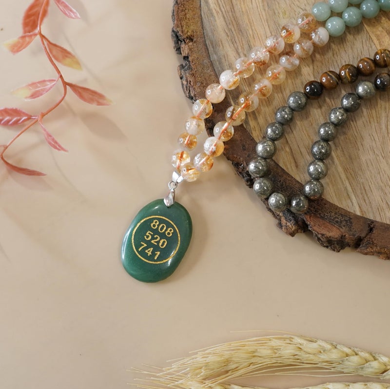 Japam Money Magnet Fusion Mala with Zibu Pendant - Pyrite, Tiger Eye, Citrine & Aventurine Beads - Image 4