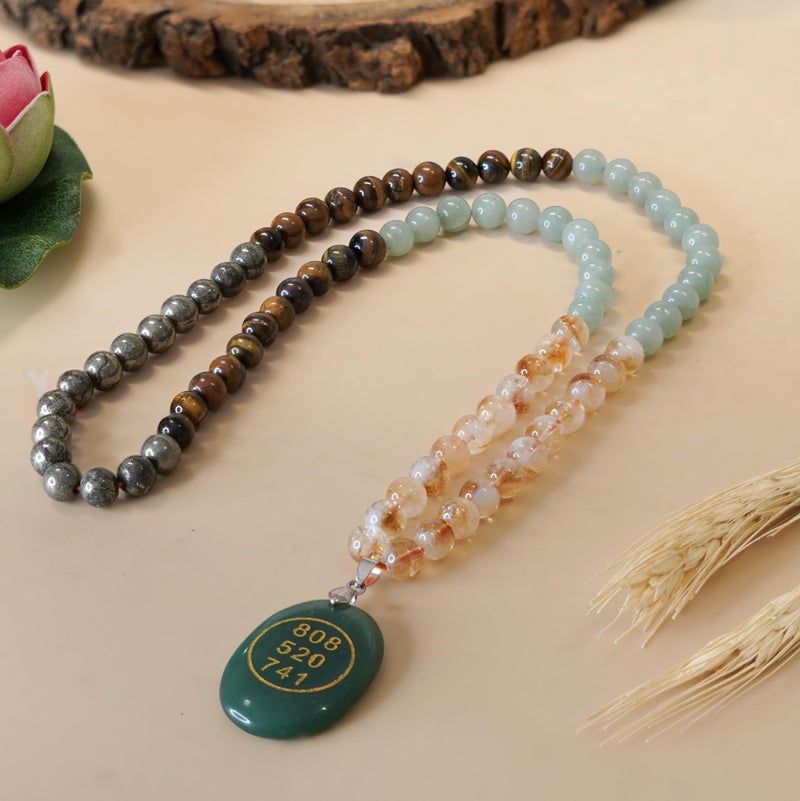 Japam Money Magnet Fusion Mala with Zibu Pendant - Pyrite, Tiger Eye, Citrine & Aventurine Beads - Image 3