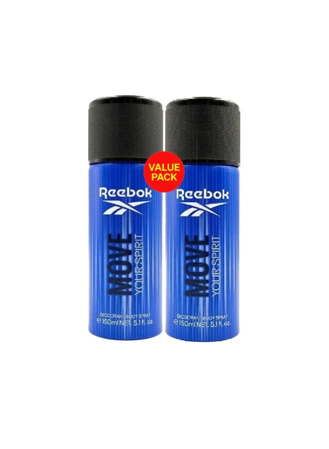 Reebok Move Deodorant Body Spray For Him 150Ml x2