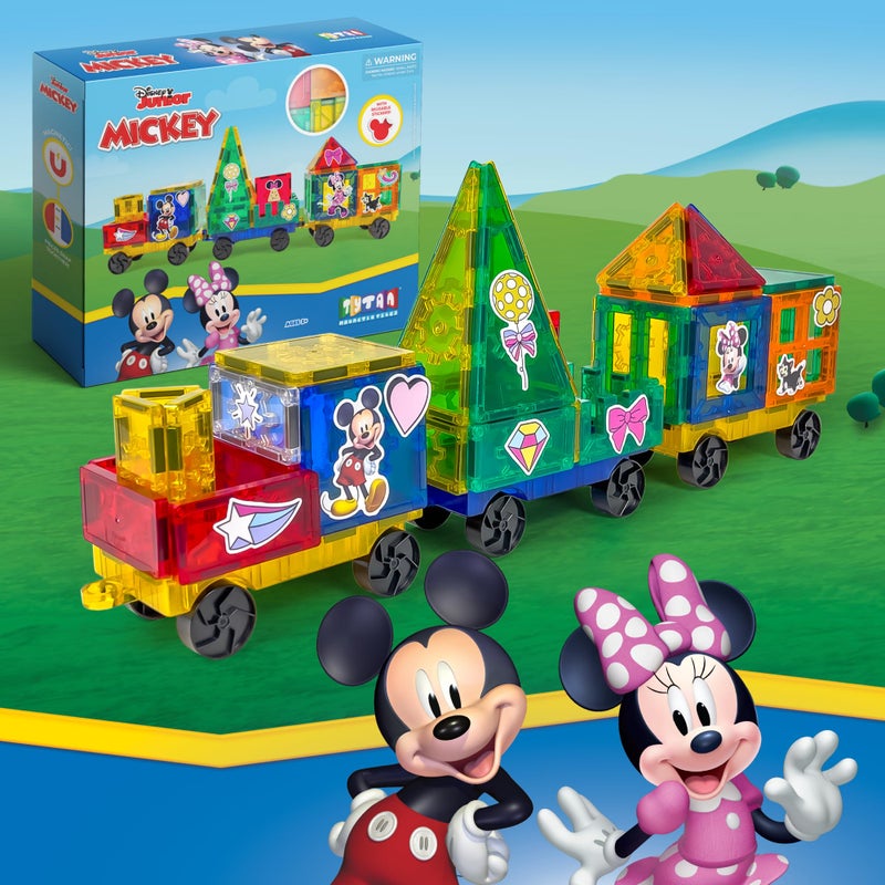 Tytan Toys Disney Junior Mickey Mouse Train Magnetic Tile Set 41Piece STEAM Building Playset for Toddlers Educational Mickey Mouse Toys for 23 Year Old Boys Girls - Image 2