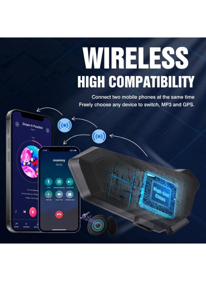 V10 Motorcycle Helmet Speakers High Battery Life Helmet Headphone IPX6 Automatic Answer/Call Music Control/Intelligent Noise/Wake up Siri, 2 Different Types of Mic - Compatible with All Helmets - Image 2