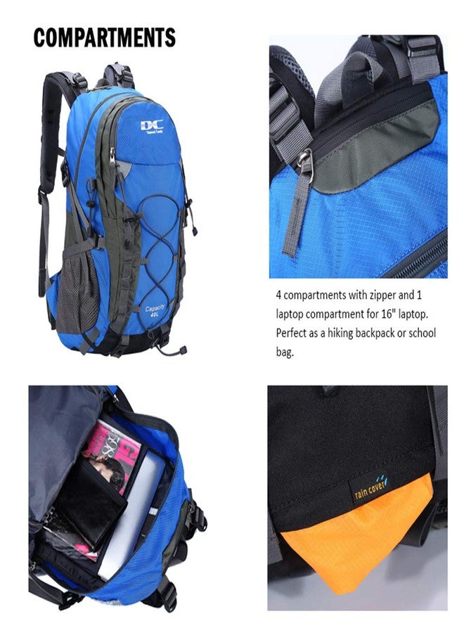 Diamond Candy Waterproof Hiking Backpack 40L with Rain Cover for Outdoor Darkblue - Image 4