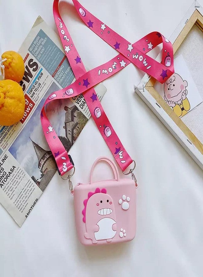 EITHEO Cute Baby Silicon Sling Bag | Cross Body Sling Bag Zipper | Shoulder Sling Hand Bag | Travel Purse | Trendy Girls Pouch Bag (Assorted Color) (Dinosaur Handle Pink NL-SB) - Image 2