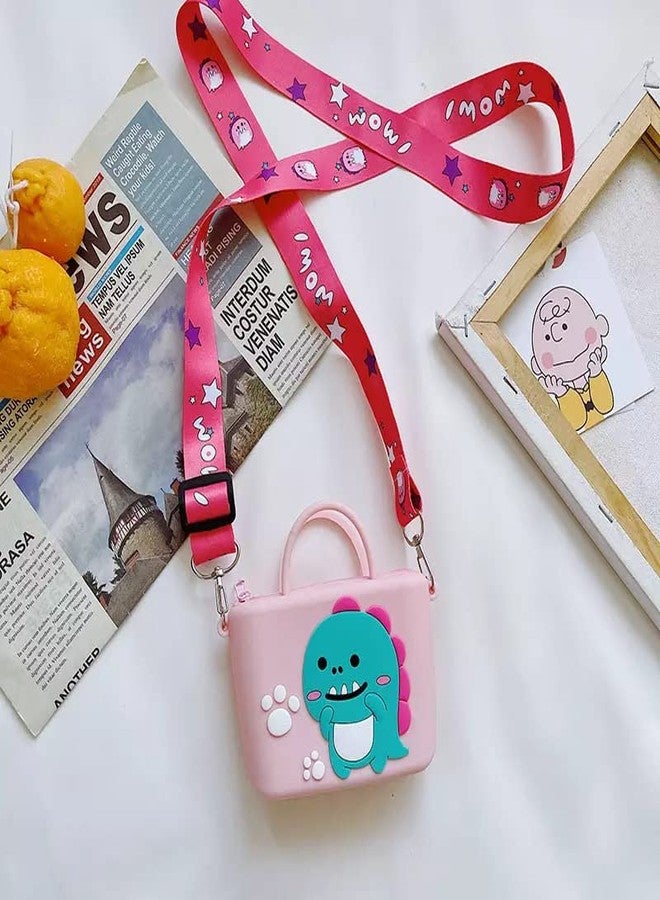 EITHEO Cute Baby Silicon Sling Bag | Cross Body Sling Bag Zipper | Shoulder Sling Hand Bag | Travel Purse | Trendy Girls Pouch Bag (Assorted Color) (Dinosaur Handle Pink NL-SB) - Image 4