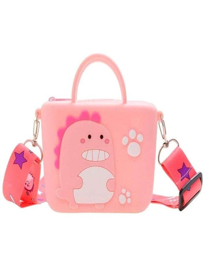 EITHEO Cute Baby Silicon Sling Bag | Cross Body Sling Bag Zipper | Shoulder Sling Hand Bag | Travel Purse | Trendy Girls Pouch Bag (Assorted Color) (Dinosaur Handle Pink NL-SB) - Image 1