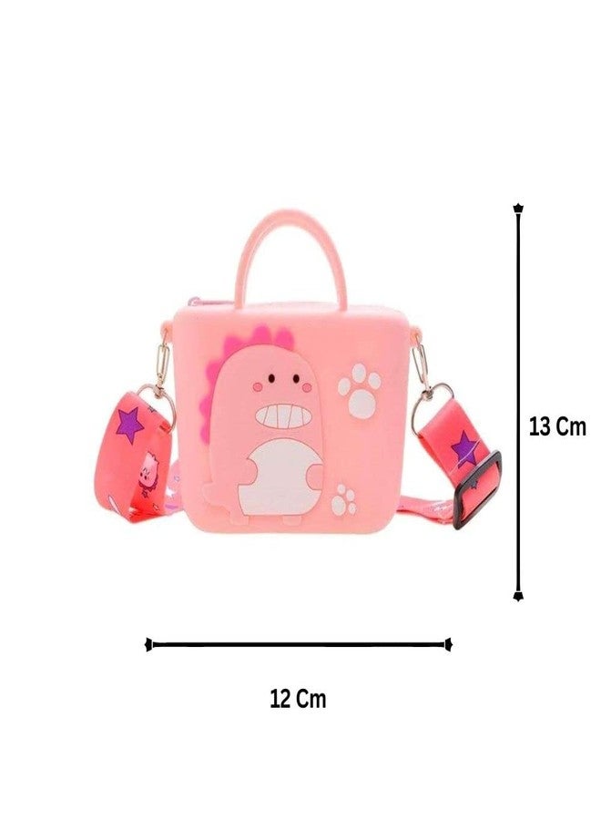 EITHEO Cute Baby Silicon Sling Bag | Cross Body Sling Bag Zipper | Shoulder Sling Hand Bag | Travel Purse | Trendy Girls Pouch Bag (Assorted Color) (Dinosaur Handle Pink NL-SB) - Image 3